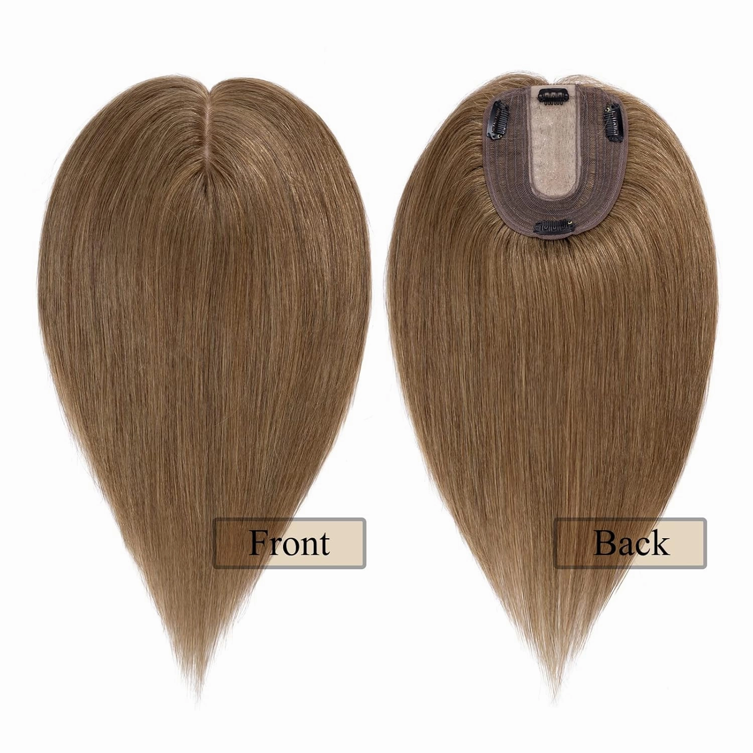 MY-LADY Human Hair Toppers for Women Real Remy Hair 130% Density 10 * 12CM Silk Base No Bangs Clip in Hair Pieces Straight Hairpiece for Thinning Hair 8 Inch #06 Light Brown
