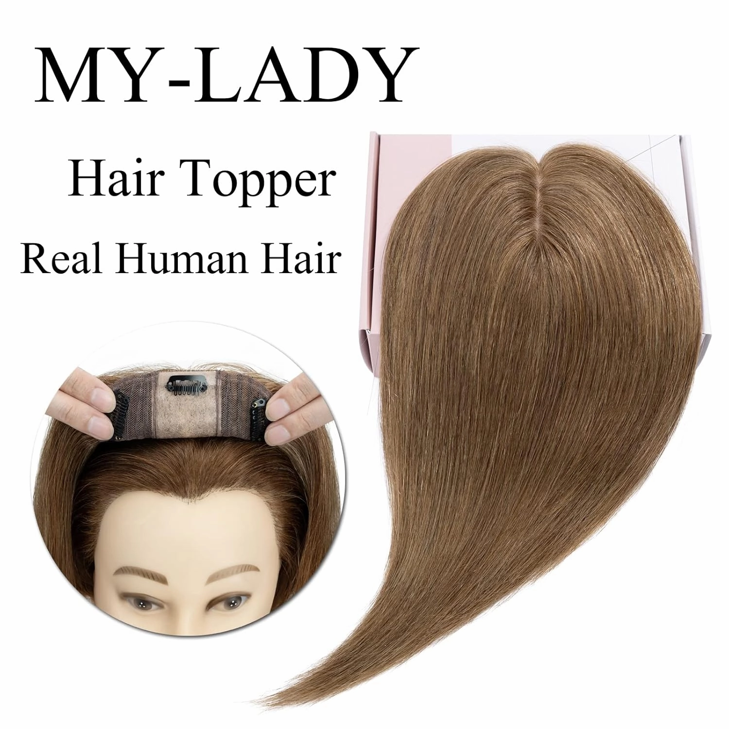 MY-LADY Human Hair Toppers for Women Real Remy Hair 130% Density 10 * 12CM Silk Base No Bangs Clip in Hair Pieces Straight Hairpiece for Thinning Hair 8 Inch #06 Light Brown
