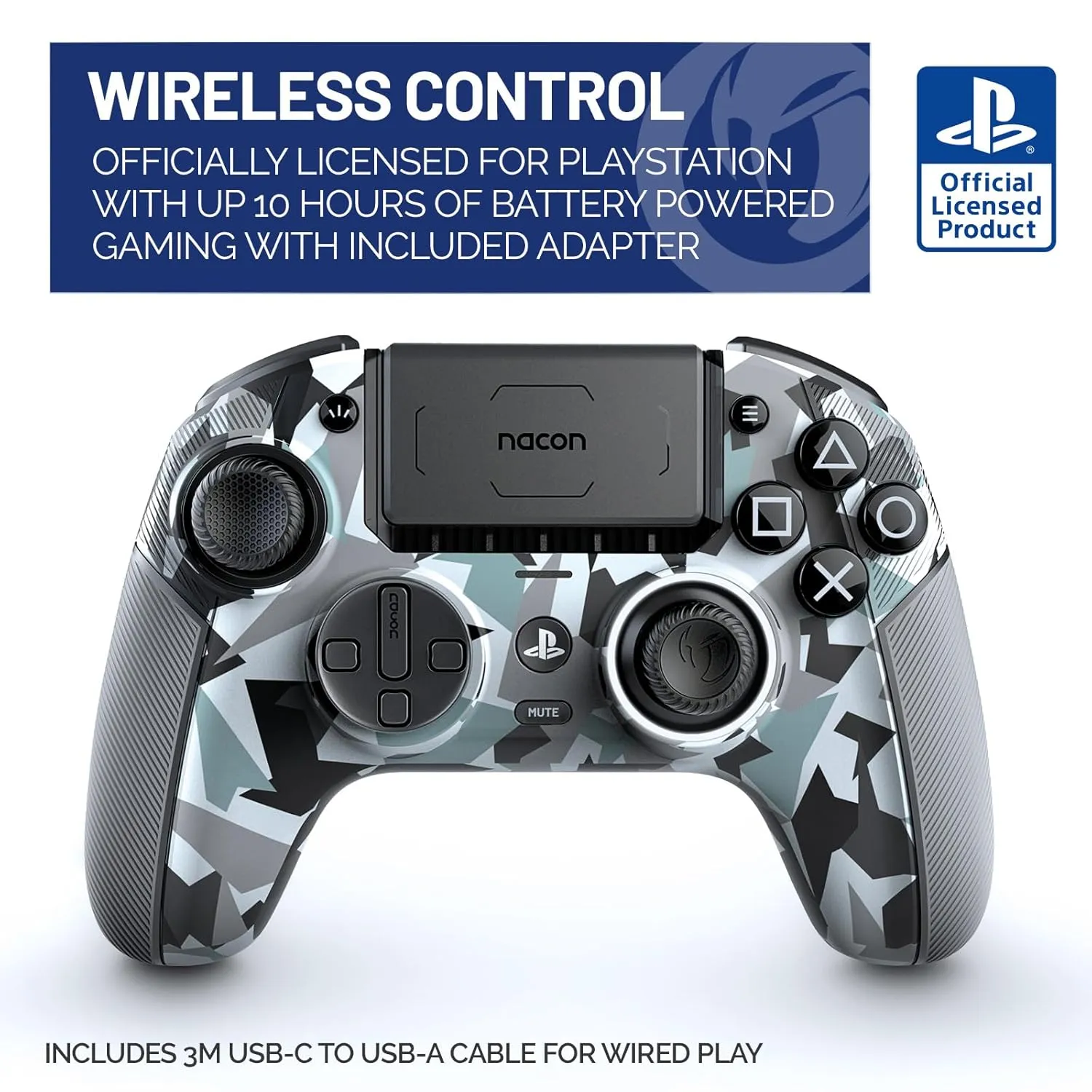 Nacon Revolution 5 Pro Officially Licensed PlayStation Wireless Gaming Controller for PS5 / PS4 / PC - Hall Effect, Trigger Stops, Mappable Buttons, Bluetooth Audio - Arctic Camo