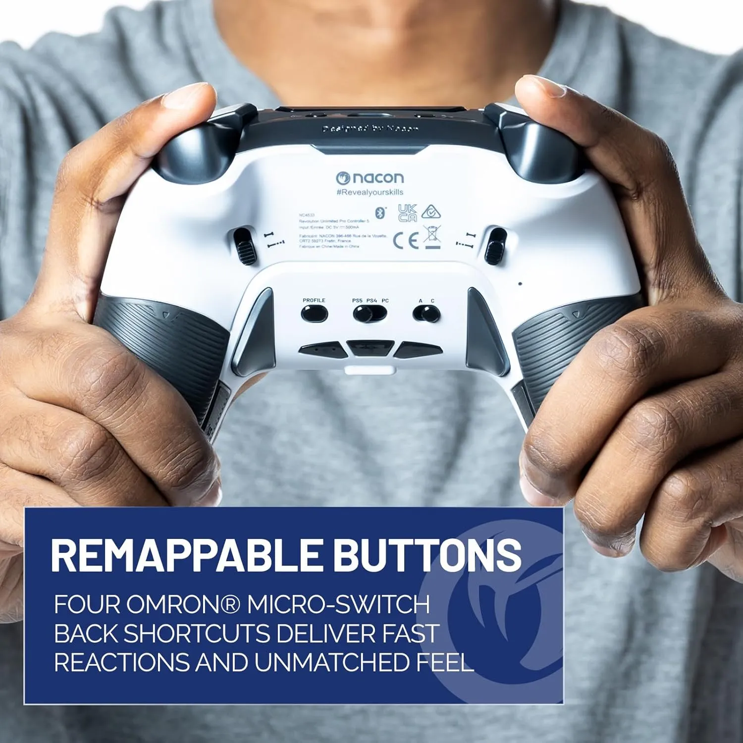 NACON Revolution 5 Pro Officially Licensed PlayStation Wireless Gaming Controller for PS5 / PS4 / PC - Hall Effect, Trigger Stops, Mappable Buttons, Bluetooth Audio - Black/White