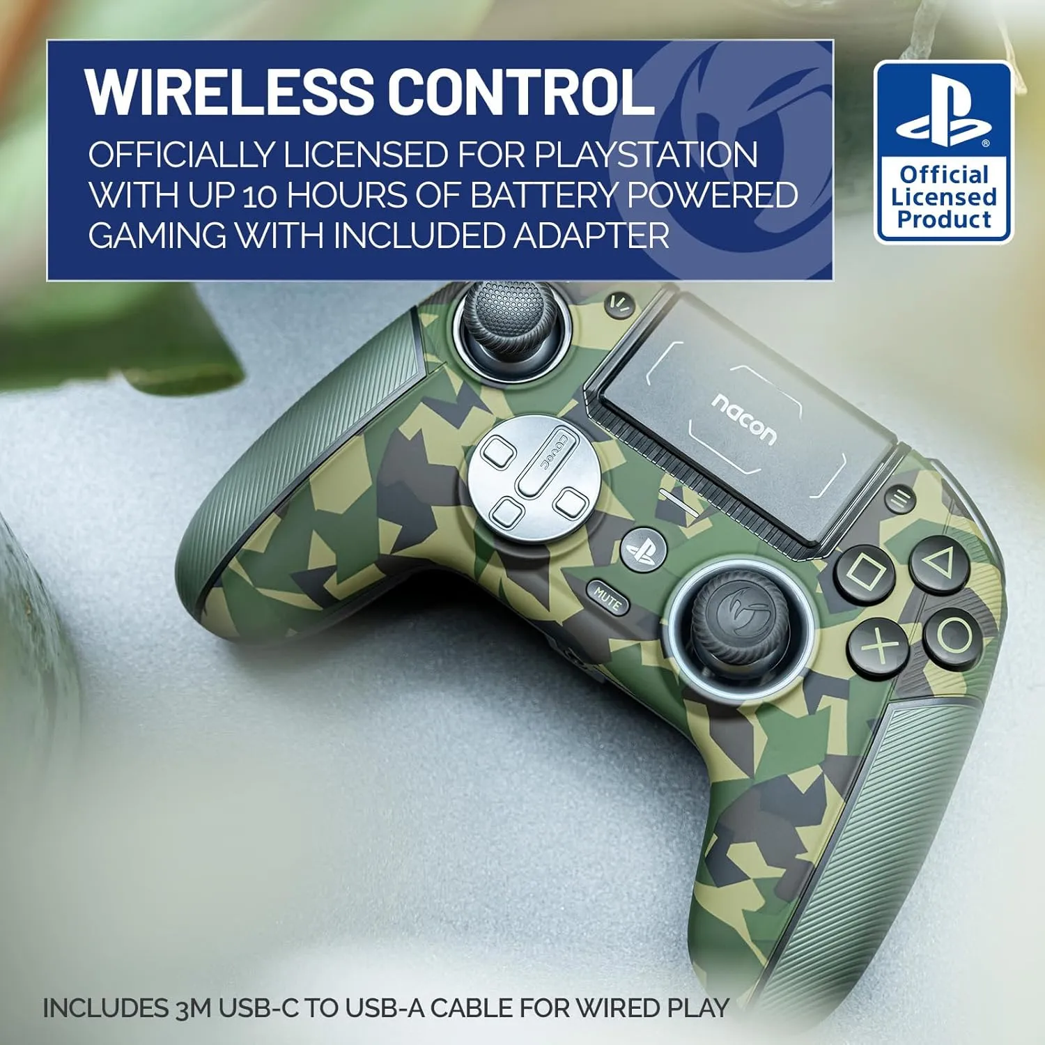 Nacon Revolution 5 Pro Officially Licensed PlayStation Wireless Gaming Controller for PS5 / PS4 / PC - Hall Effect, Trigger Stops, Mappable Buttons, Bluetooth Audio - Field Camo