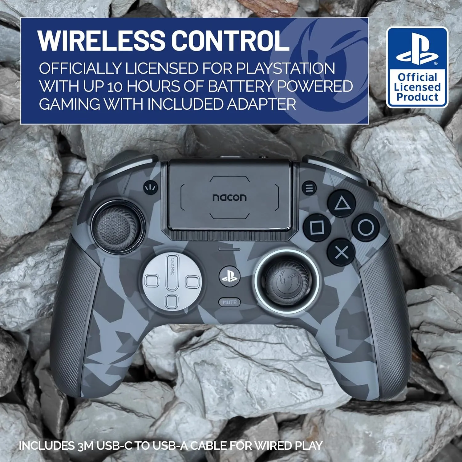 Nacon Revolution 5 Pro Officially Licensed PlayStation Wireless Gaming Controller for PS5 / PS4 / PC - Hall Effect, Trigger Stops, Mappable Buttons, Bluetooth Audio - Urban Camo