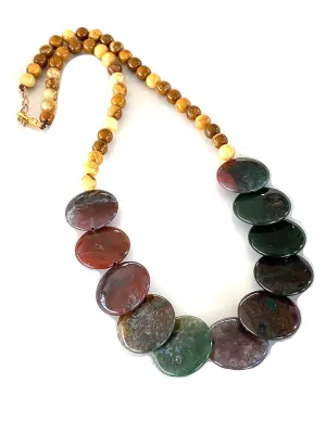 Natural INDIAN AGATE Prism-Shaped High-Polished Gemstones Statement Colorful Necklace 19' Long.