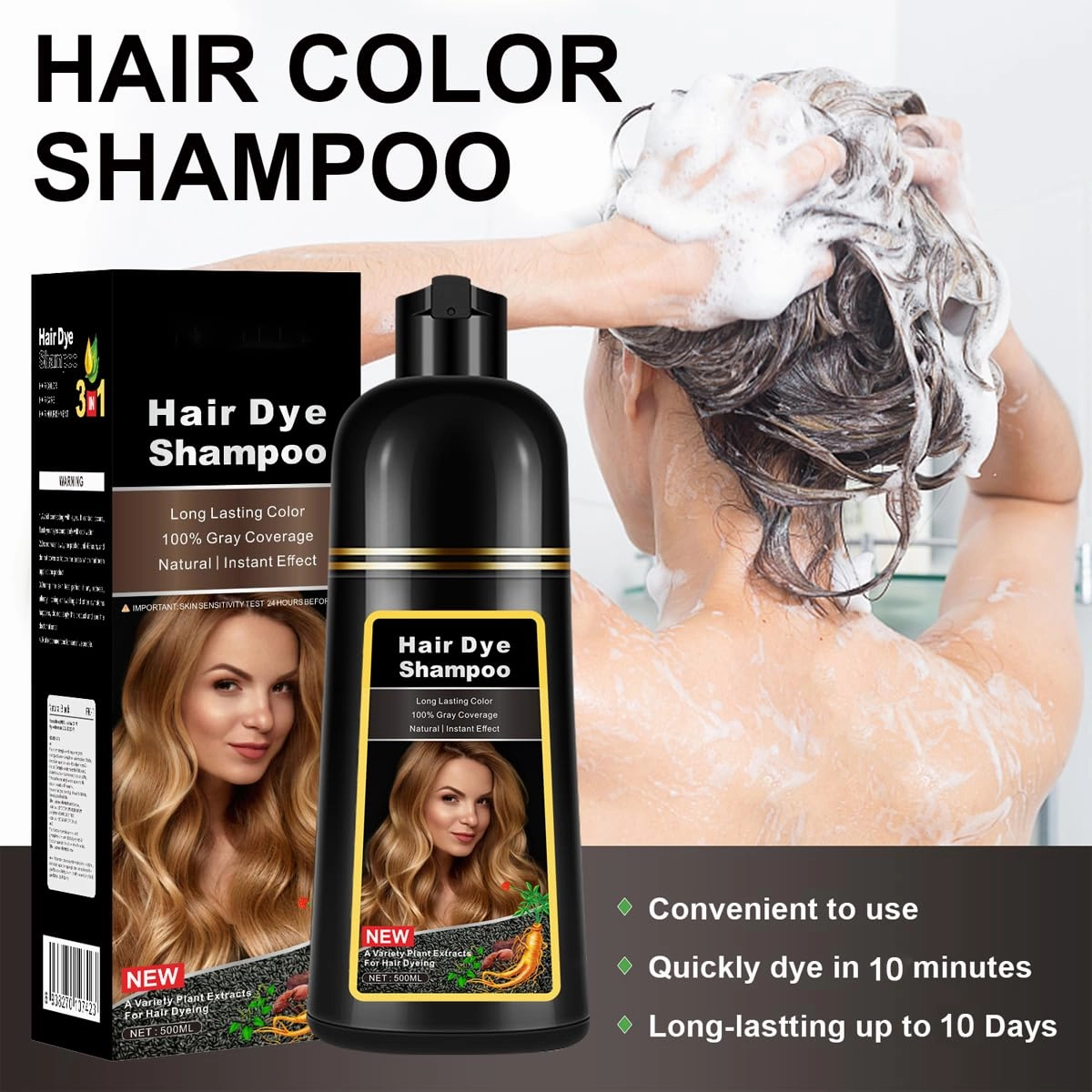 Natural Wine Red Hair Dye Shampoo,Magic Hair Dye Shampoo,Colors Hair in 15 Minutes,Long Lasting,500 Ml–3-In-1 Hair Color