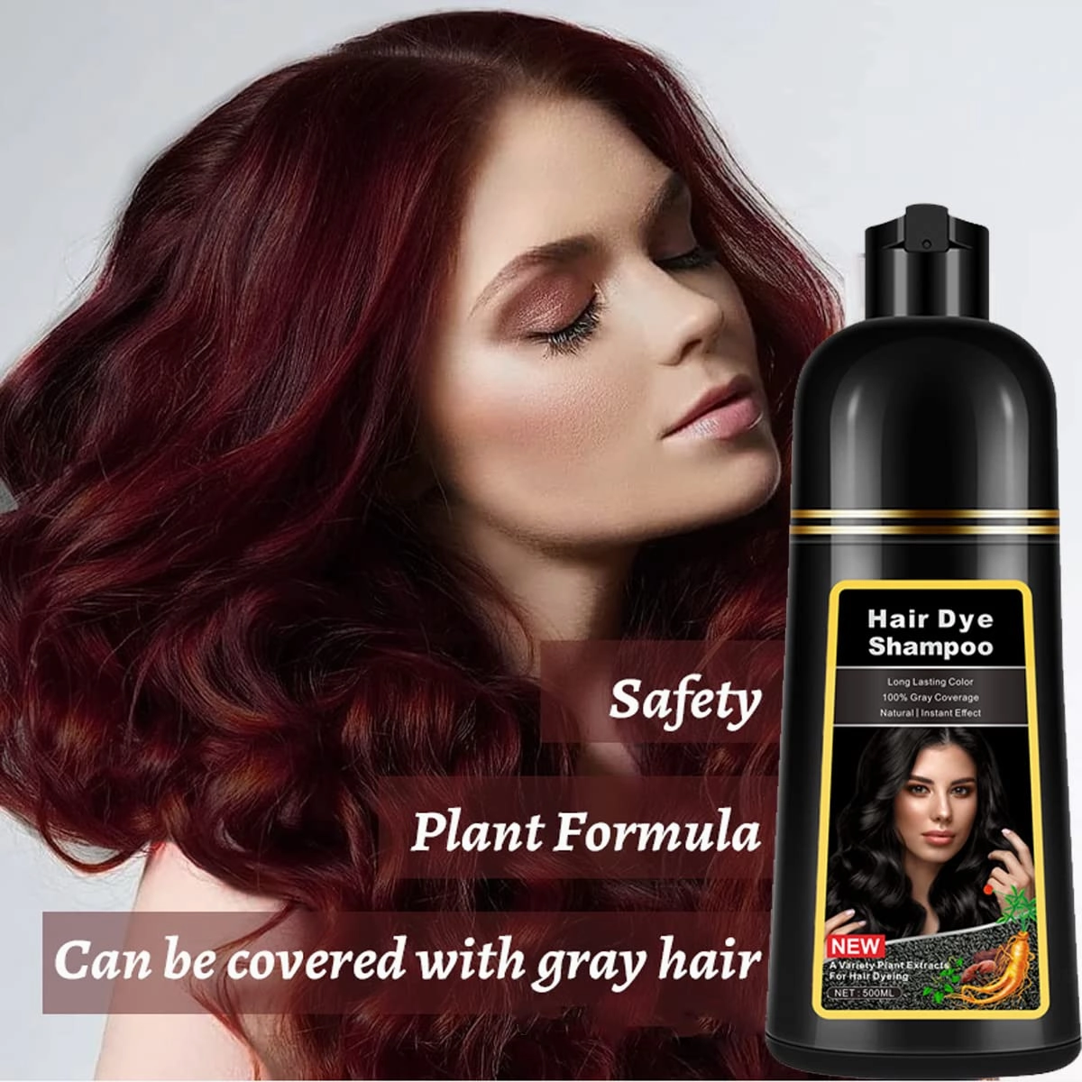 Natural Wine Red Hair Dye Shampoo,Magic Hair Dye Shampoo,Colors Hair in 15 Minutes,Long Lasting,500 Ml–3-In-1 Hair Color