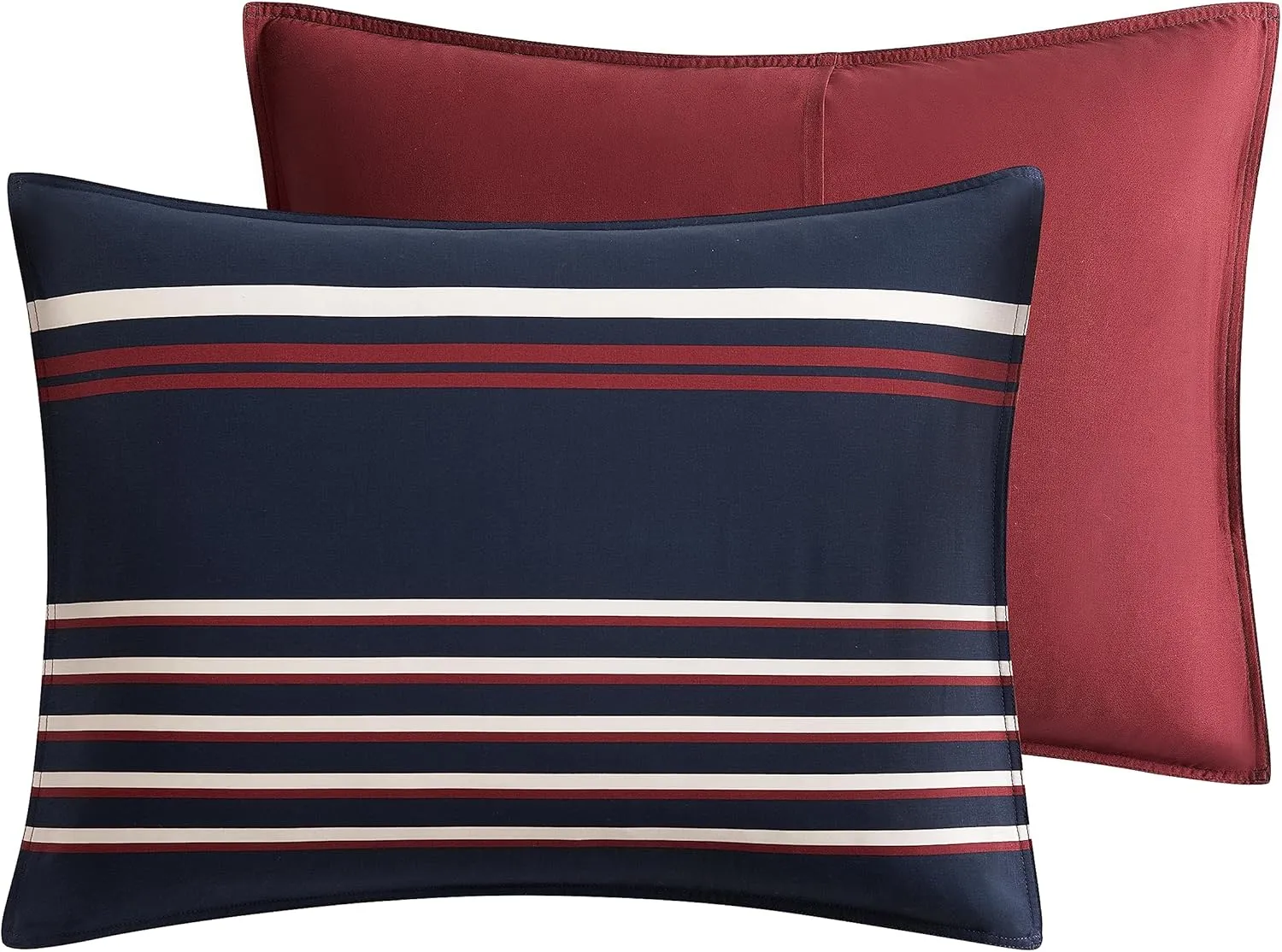 Nautica - Queen Comforter Set, Cotton Reversible Bedding with Matching Shams, Medium Weight for All Seasons (Mineola Navy, Queen)
