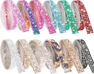 NiArt Self Adhesive Crystal Rhinestone Diamond Ribbon 12 Rolls 0.9cm Wide Total 12 Yards Multi-Functional DIY Decorative Bling Gemstone Arts Crafts Sticker Tape Glitter Shoes Clothes (Assorted Colors)