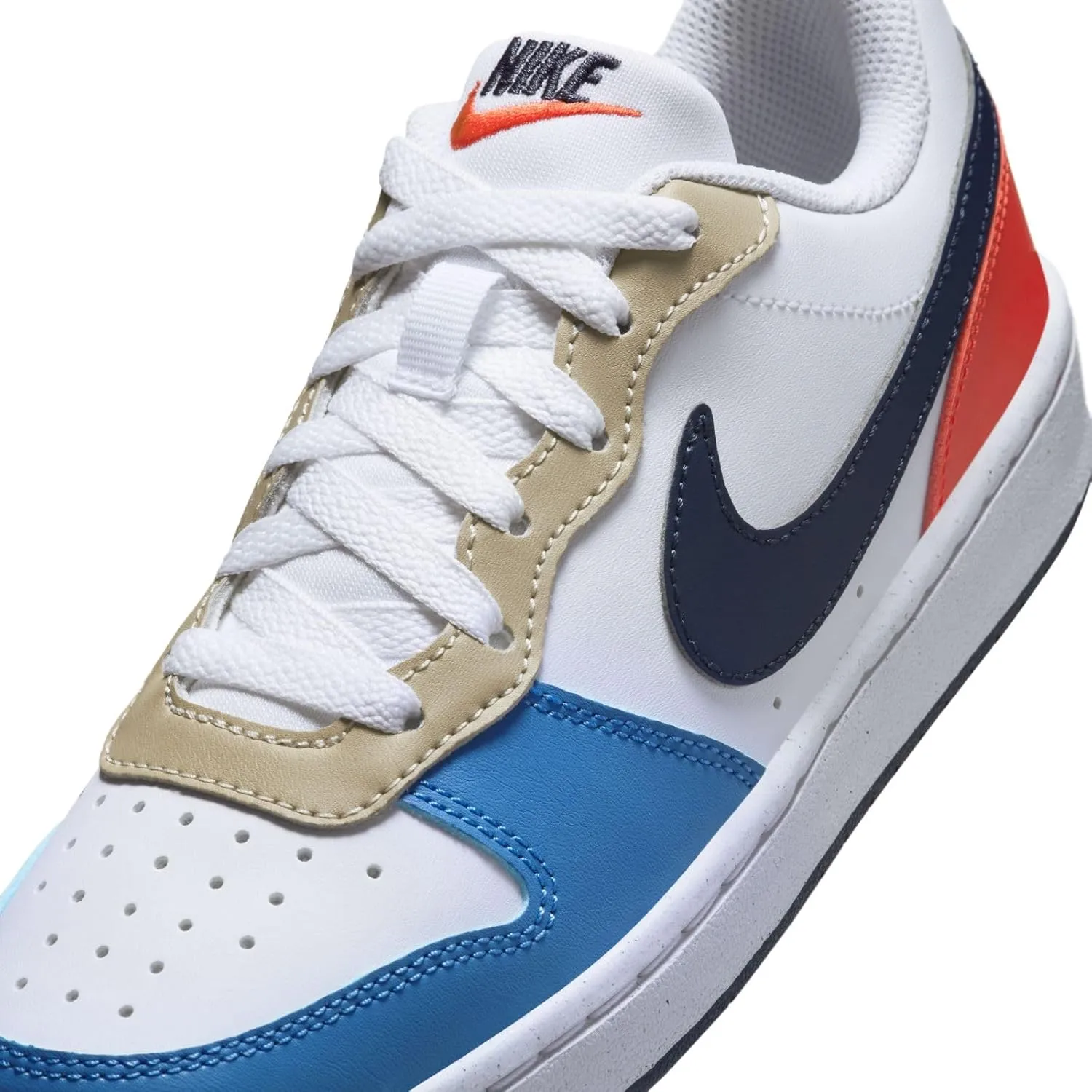 Nike Court Borough Low Recraft Big Kids' Shoes (DV5456-124, White/Light Crimson/Blue Beyond/Thunder Blue)