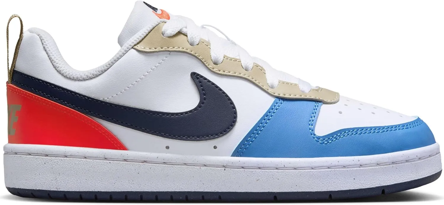 Nike Court Borough Low Recraft Big Kids' Shoes (DV5456-124, White/Light Crimson/Blue Beyond/Thunder Blue)