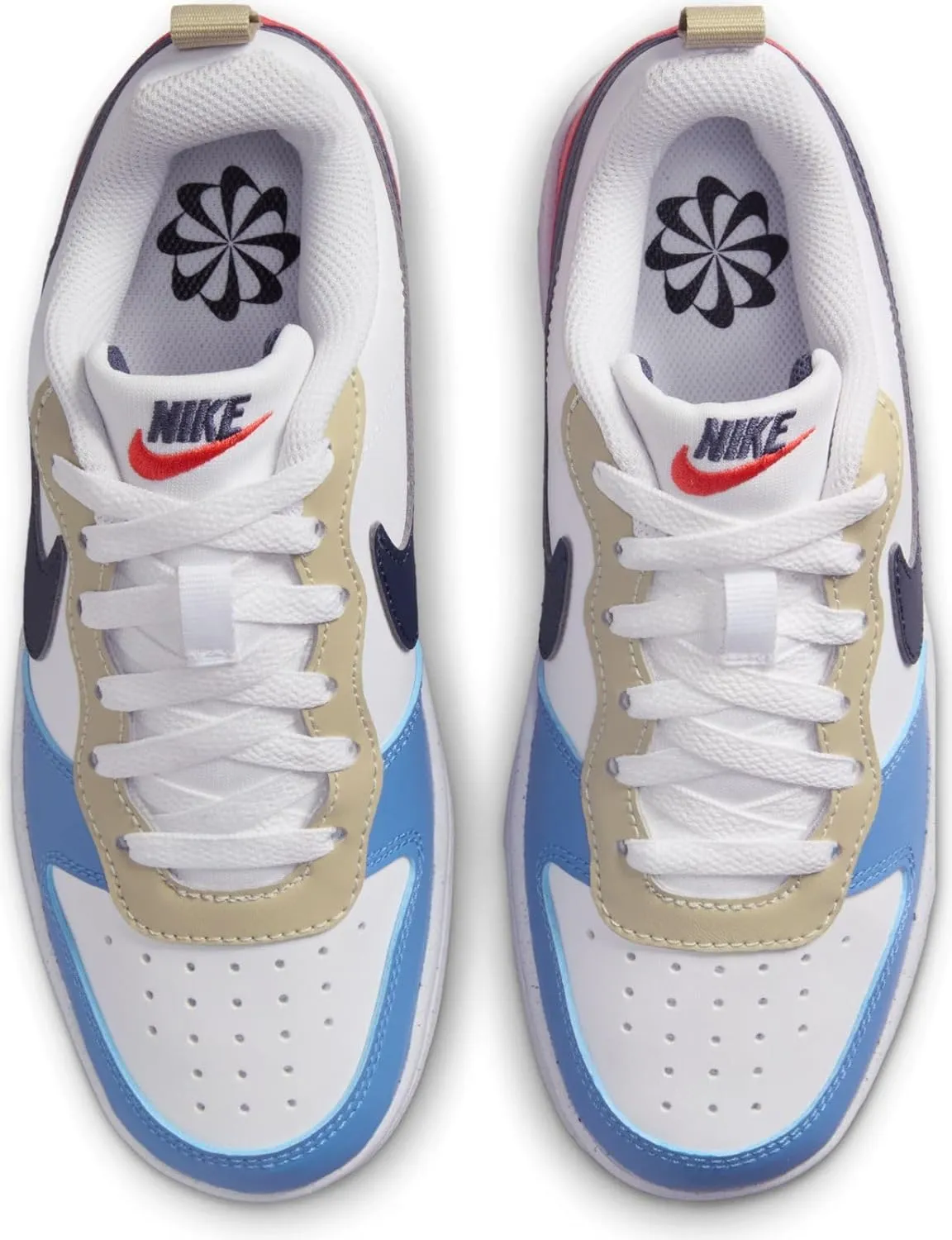 Nike Court Borough Low Recraft Big Kids' Shoes (DV5456-124, White/Light Crimson/Blue Beyond/Thunder Blue)
