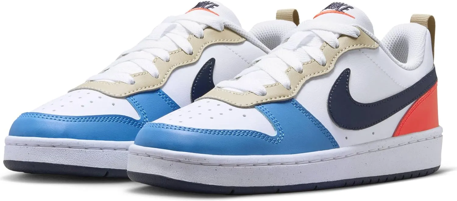 Nike Court Borough Low Recraft Big Kids' Shoes (DV5456-124, White/Light Crimson/Blue Beyond/Thunder Blue)