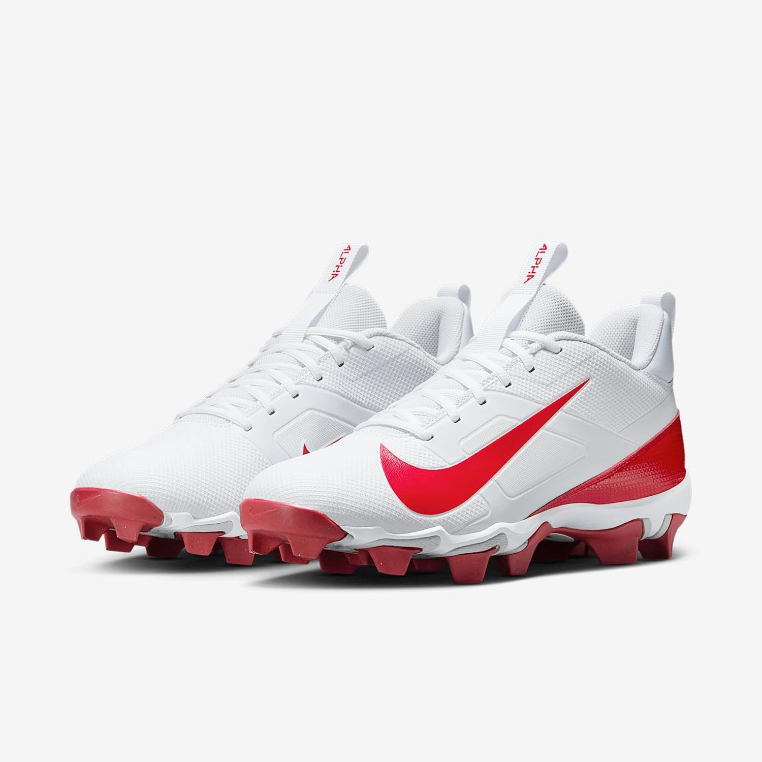 Nike Alpha Menace 4 Shark Football Cleats (FN0028-102, White/University Red/Photon Dust/University Red)