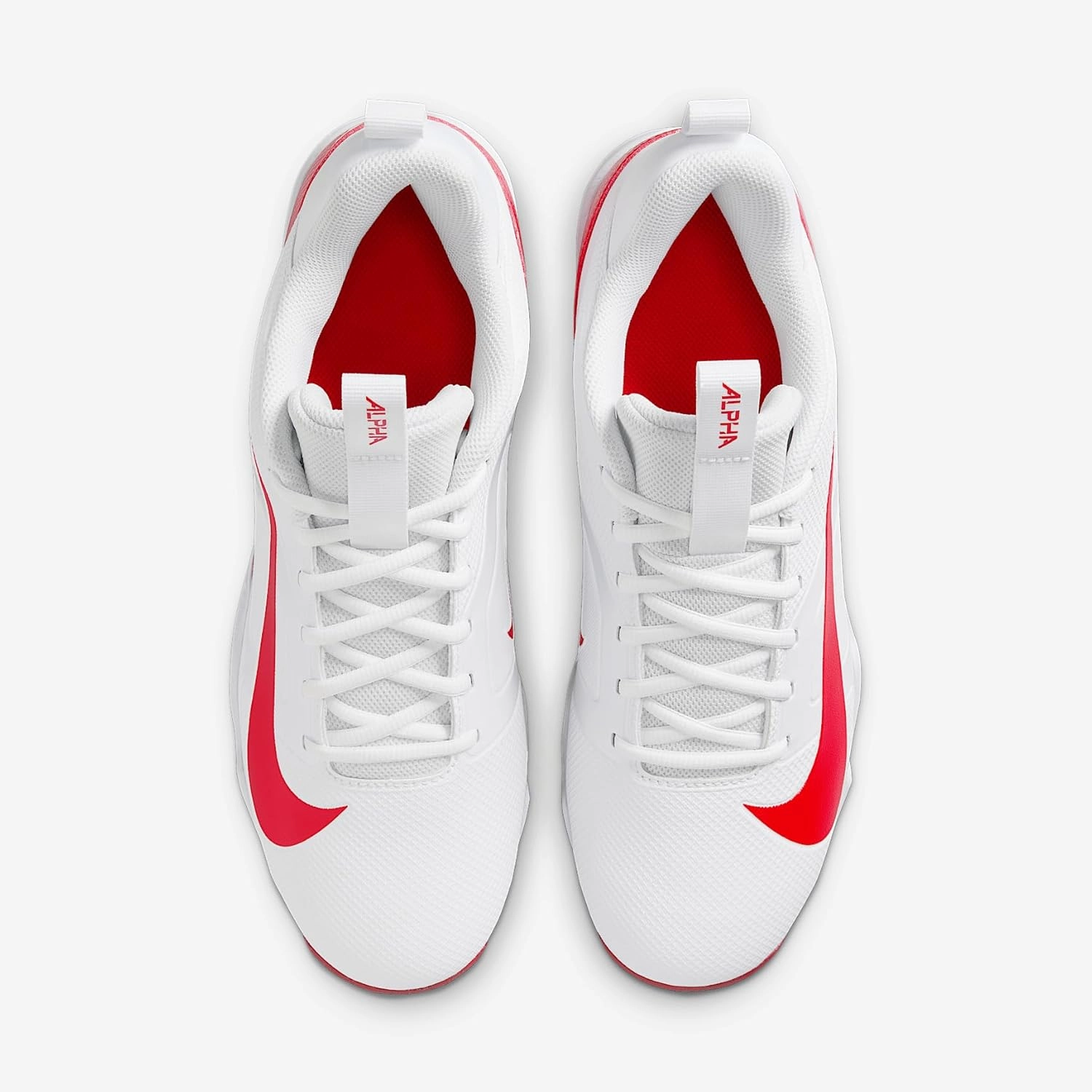 Nike Alpha Menace 4 Shark Football Cleats (FN0028-102, White/University Red/Photon Dust/University Red)