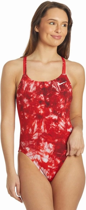 Nike Women's Hydrastrong Tie Dye Spiderback One Piece Swimsuit University Red, 30