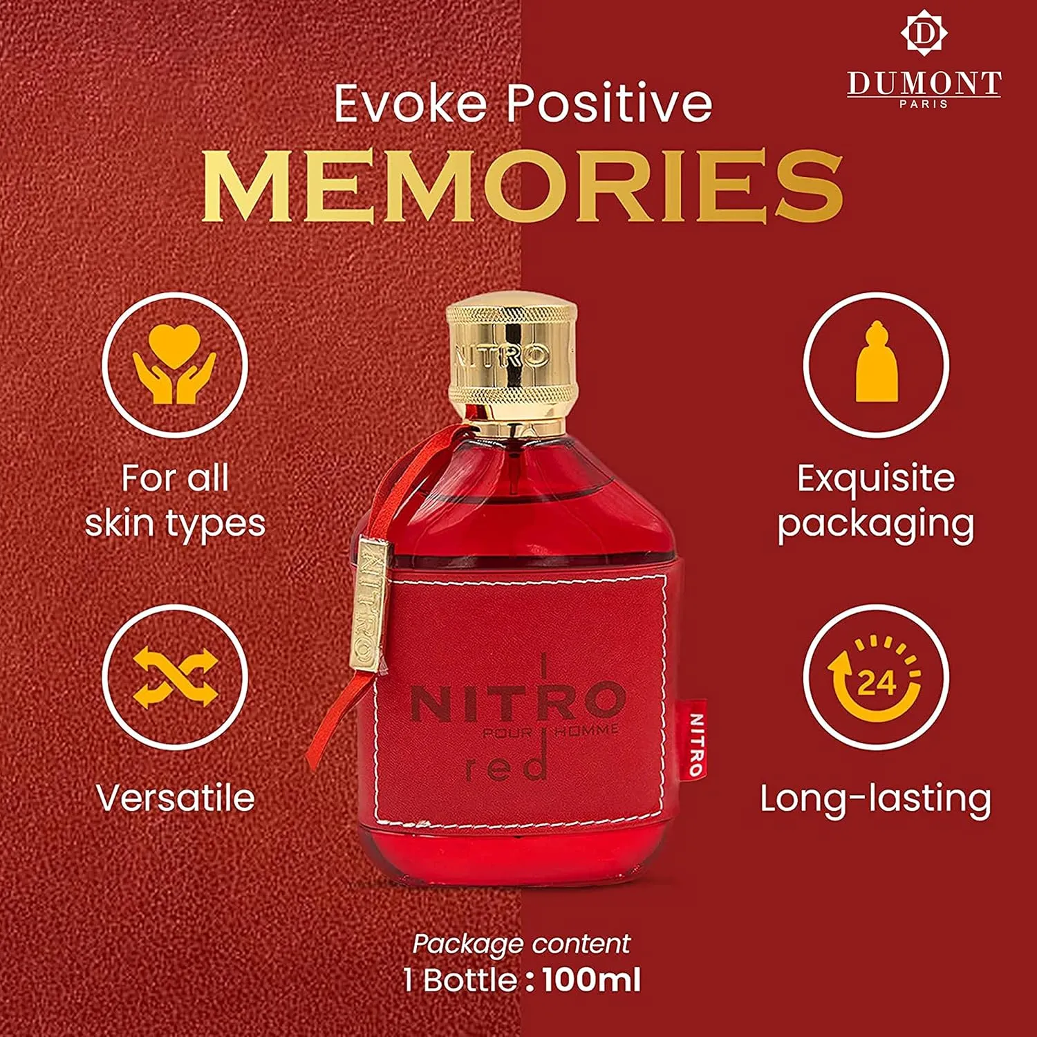 NITRO RED - 3.4oz - Eau De Parfum - Luxury Perfume for Men - Fruit, Woody, Floral & Masculine Fragrance - Long Lasting Cologne Mist & Body Spray - for Him