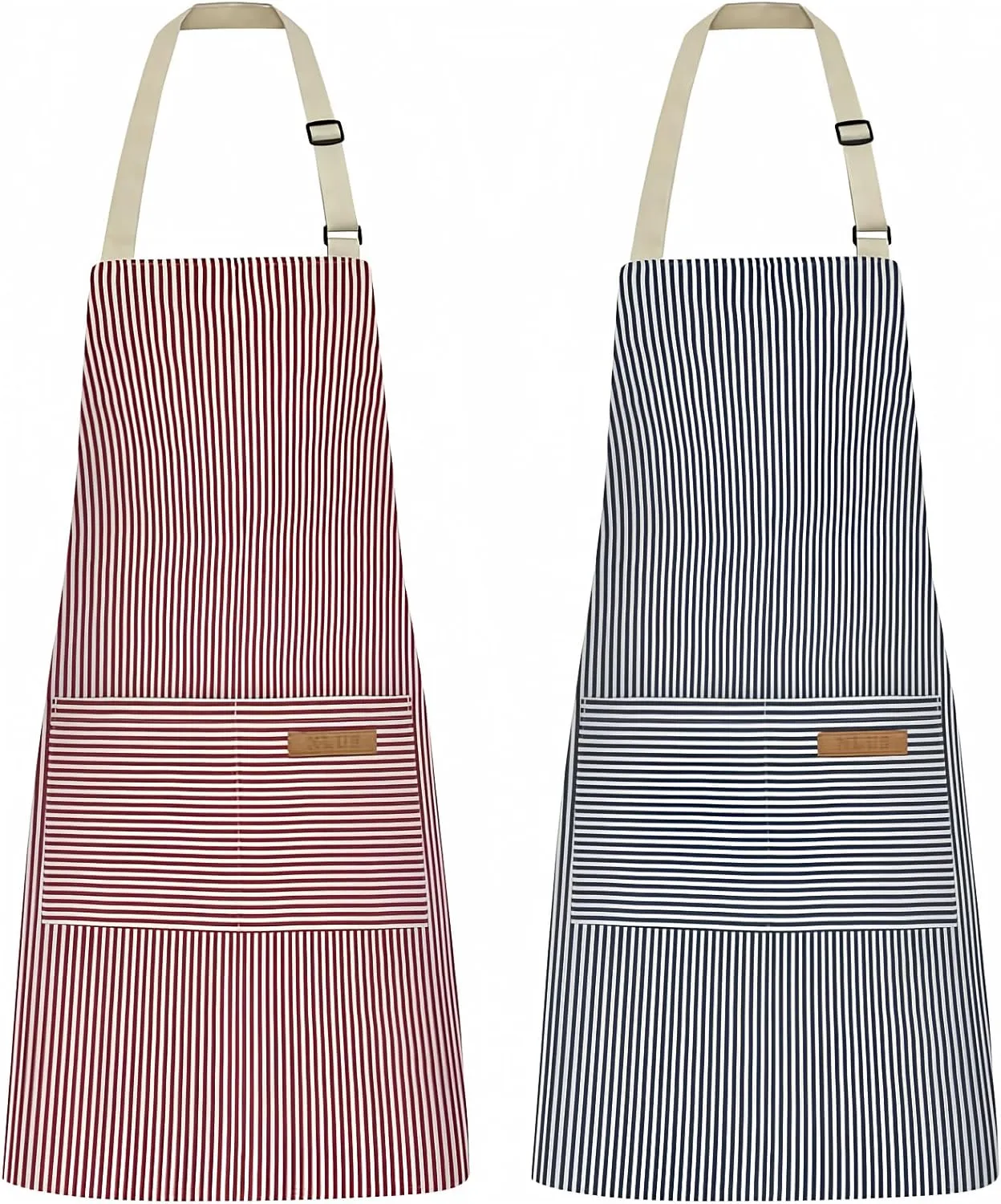 NLUS 2 Pack Kitchen Cooking Aprons, Adjustable Bib Soft Chef Apron with 2 Pockets for Men Women (Blue Pinstripes/Pink Pinstripes)