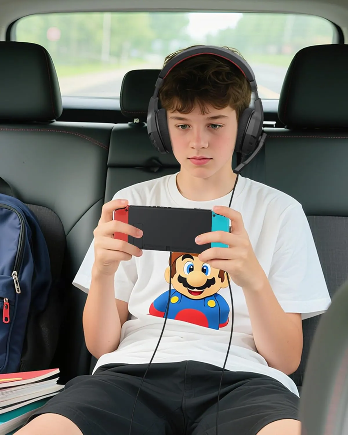 NUBWO U3 Gaming Headset with Microphone, Safe Volume Limited, Kids Headphones for Switch, Super Lightweight, Rich Sound, 3.5mm Jack for NS, Tablet, iPad Computer, Red