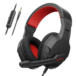 NUBWO U3 Gaming Headset with Microphone, Safe Volume Limited, Kids Headphones for Switch, Super Lightweight, Rich Sound, 3.5mm Jack for NS, Tablet, iPad Computer, Red