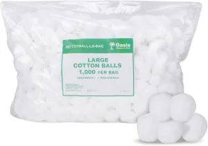 Oasis Large Cotton Balls, 1000 Bulk Count, Soft & Absorbent Cotton Balls for First Aid, Medical, and Beauty