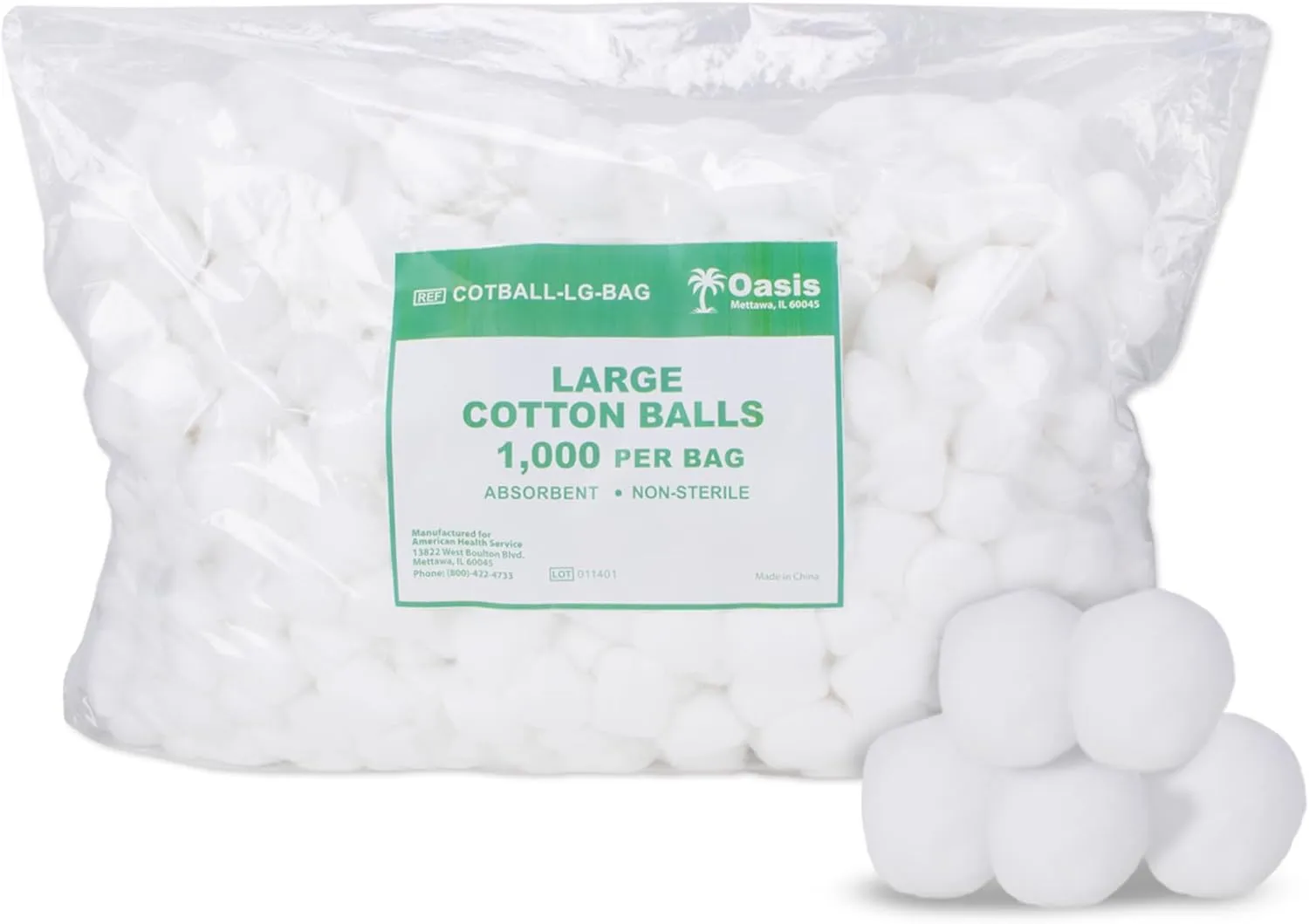 Oasis Large Cotton Balls, 1000 Bulk Count, Soft & Absorbent Cotton Balls for First Aid, Medical, and Beauty
