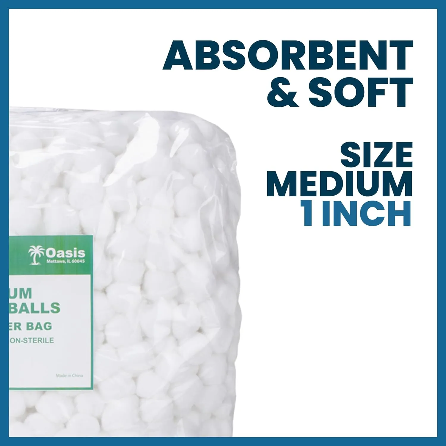 Oasis Medium Cotton Balls, 2000 Bulk Count, Soft & Absorbent Cotton Balls for First Aid, Medical, and Beauty