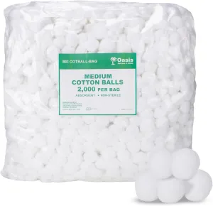 Oasis Medium Cotton Balls, 2000 Bulk Count, Soft & Absorbent Cotton Balls for First Aid, Medical, and Beauty