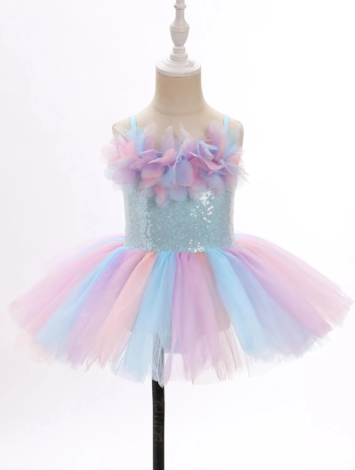 ODASDO Dance Leotard for Girls Toddler Kids Shiny Sequin Flower Camisole Dress Tutu Skirt Ballerina Dancewear