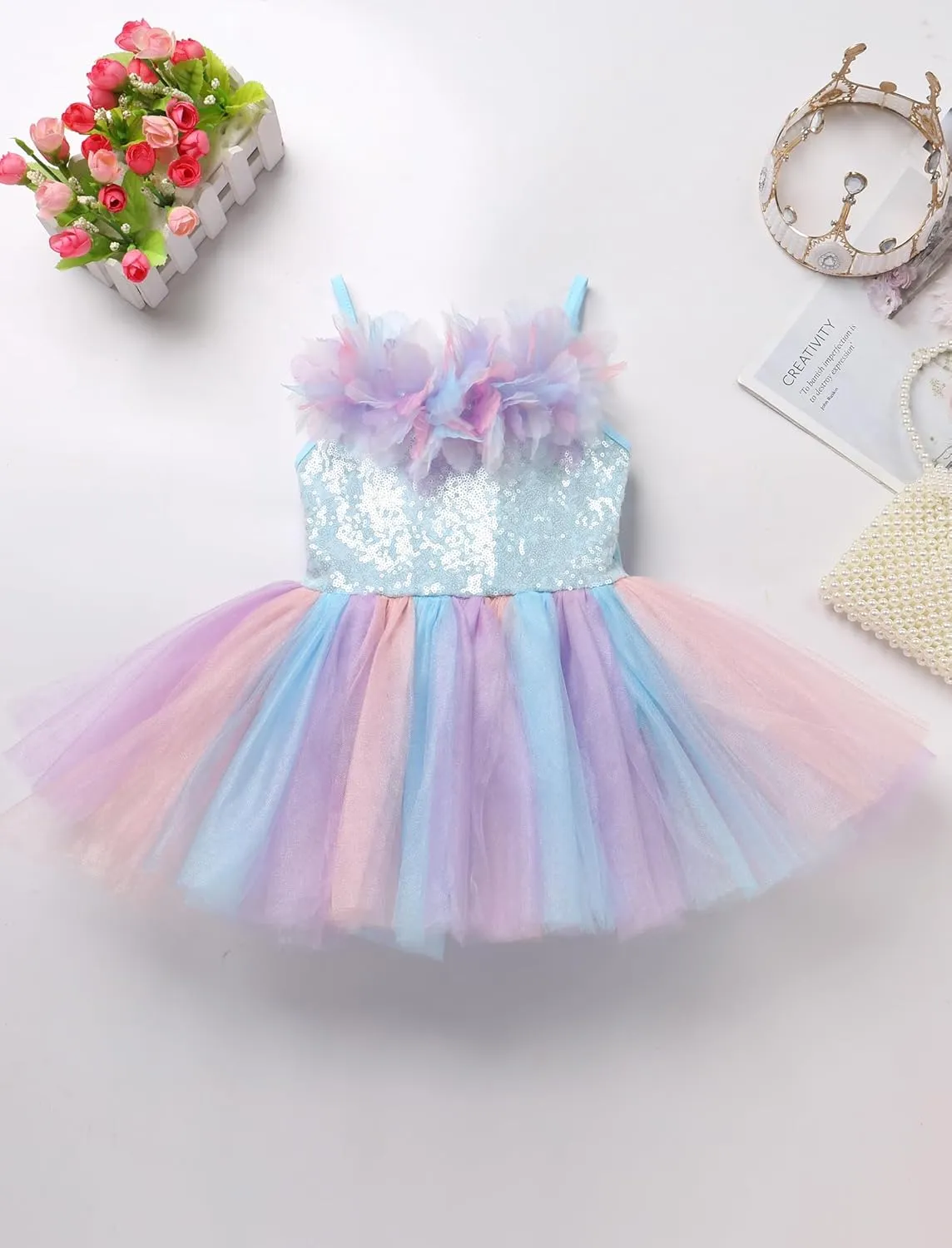 ODASDO Dance Leotard for Girls Toddler Kids Shiny Sequin Flower Camisole Dress Tutu Skirt Ballerina Dancewear
