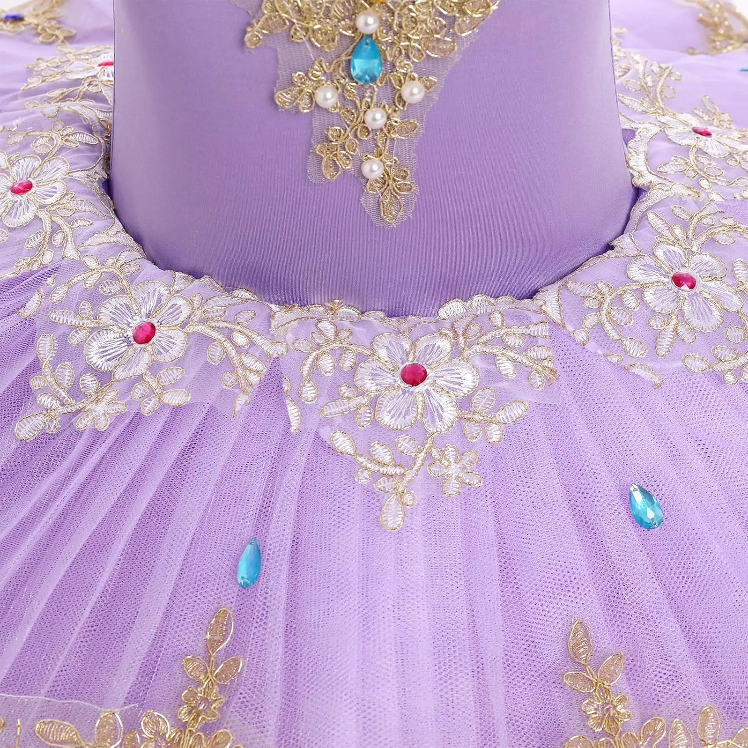ODASDO Girls Ballet Dance Flat Tutu Pancake Dress Kids Professional Swan Lake Princess Platter Dress for Stage Performance