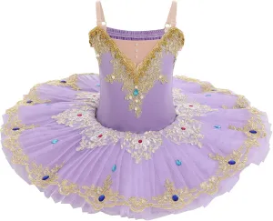 ODASDO Girls Ballet Dance Flat Tutu Pancake Dress Kids Professional Swan Lake Princess Platter Dress for Stage Performance