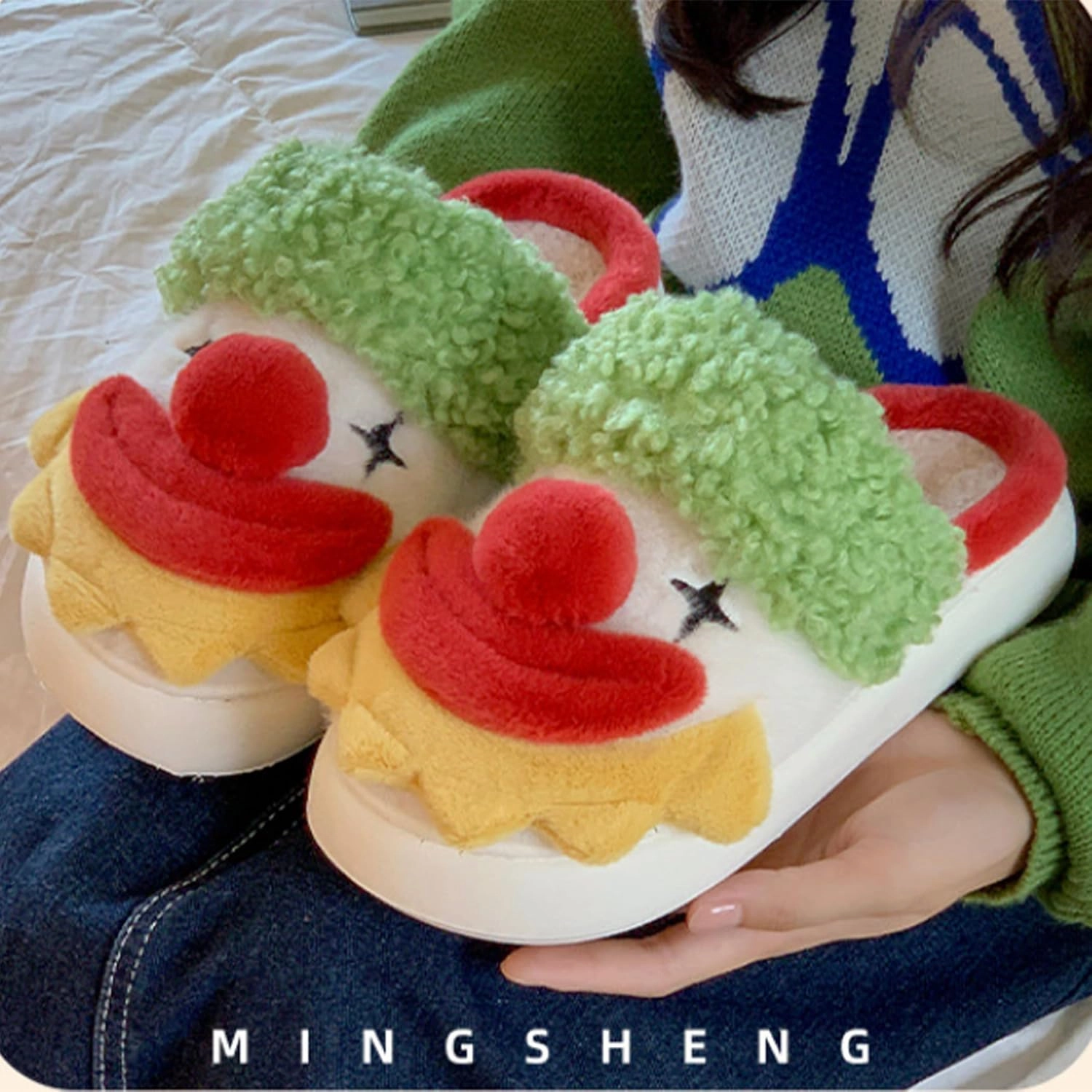 Odd clown couple cotton slippers female new winter net red men's cotton shoes indoor home wear thick bottom heightened