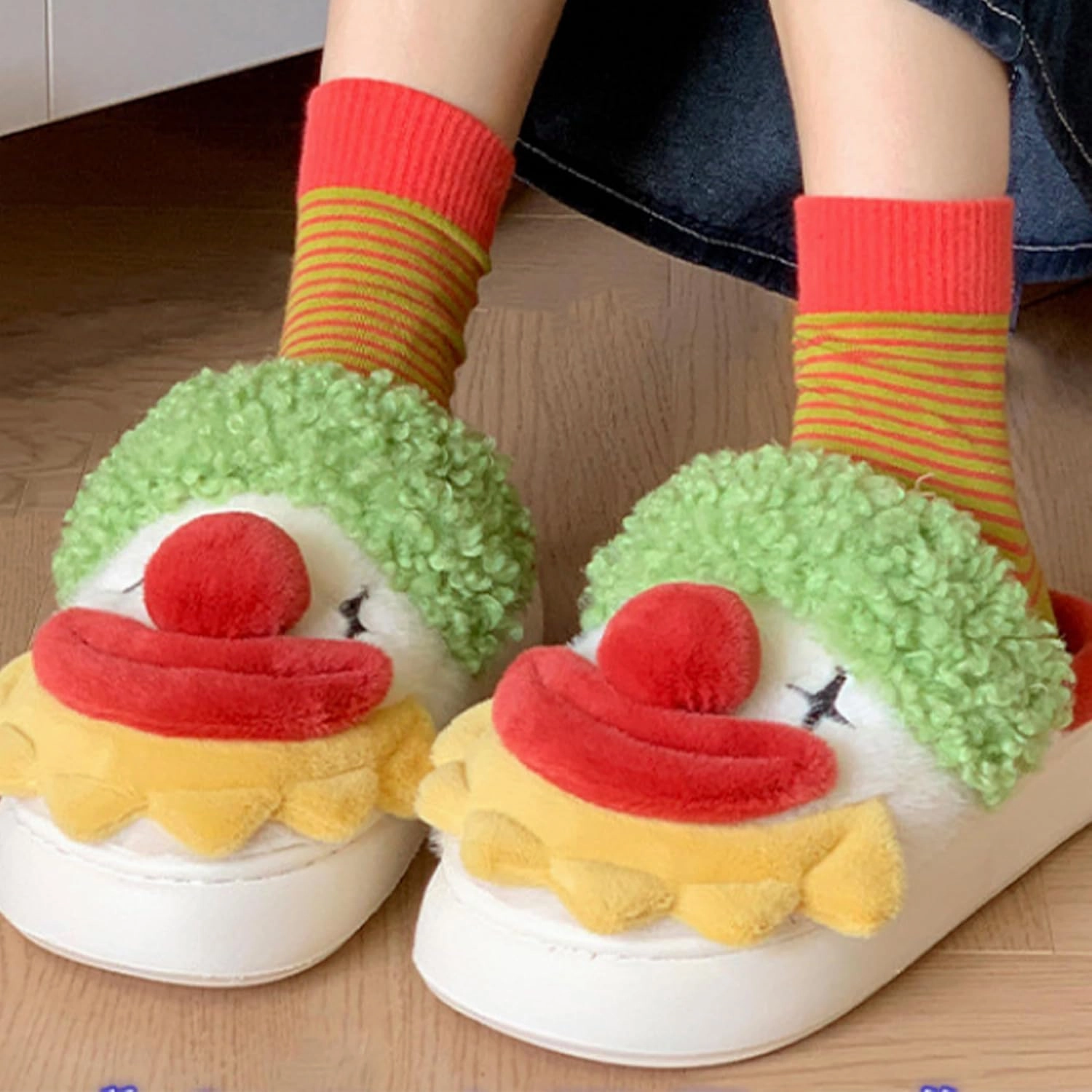 Odd clown couple cotton slippers female new winter net red men's cotton shoes indoor home wear thick bottom heightened