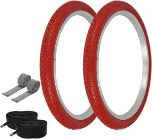 OG Lowrider Pair of 20" x 1.75" Bicycle Small Brick Tread Tires Lowrider BMX Bike RED/RED SIDEWALL Tires W/Tubes & Rim Strips
