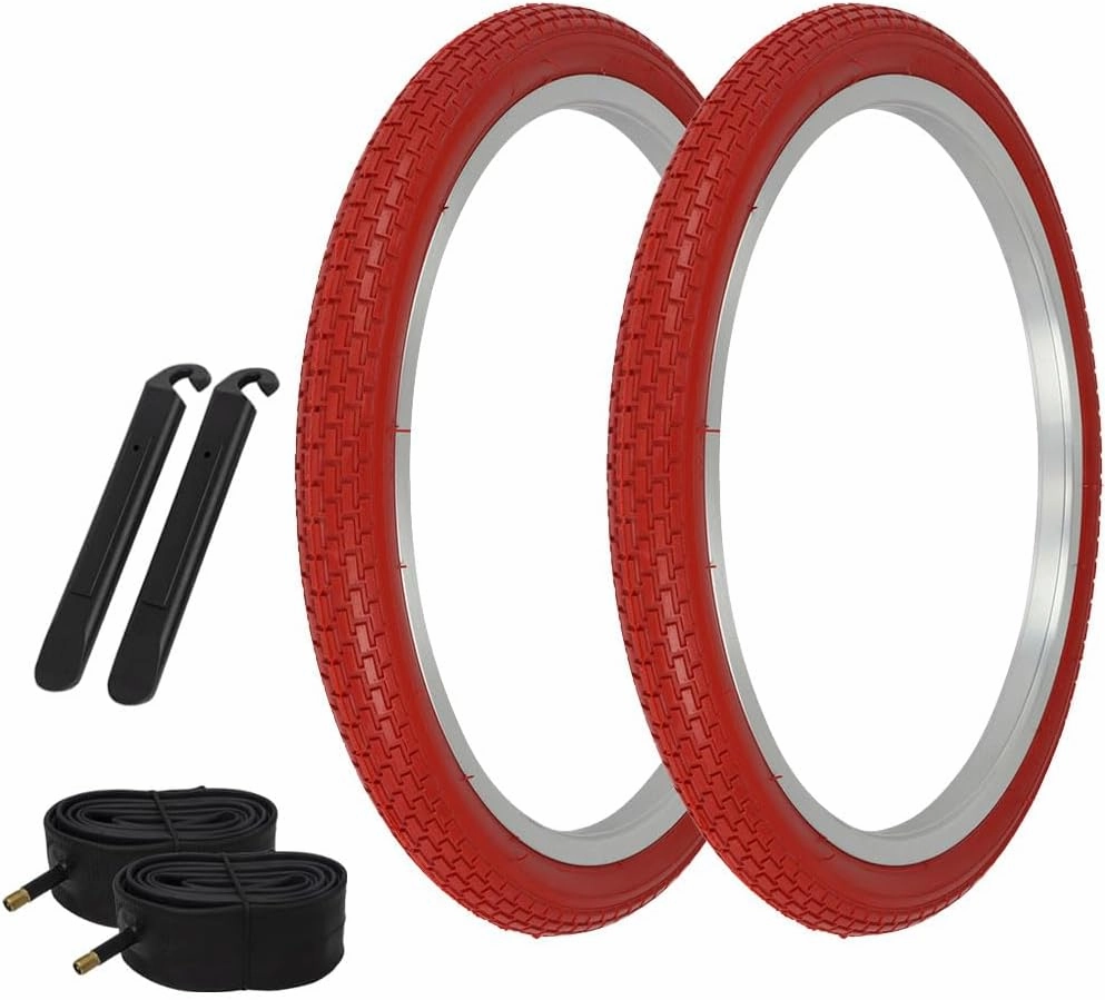 OG Lowrider Pair of 20" x 1.75" Bicycle Small Brick Tread Tires Lowrider BMX Bike RED/RED SIDEWALL Tires W/Tubes & TIRE LEVERS