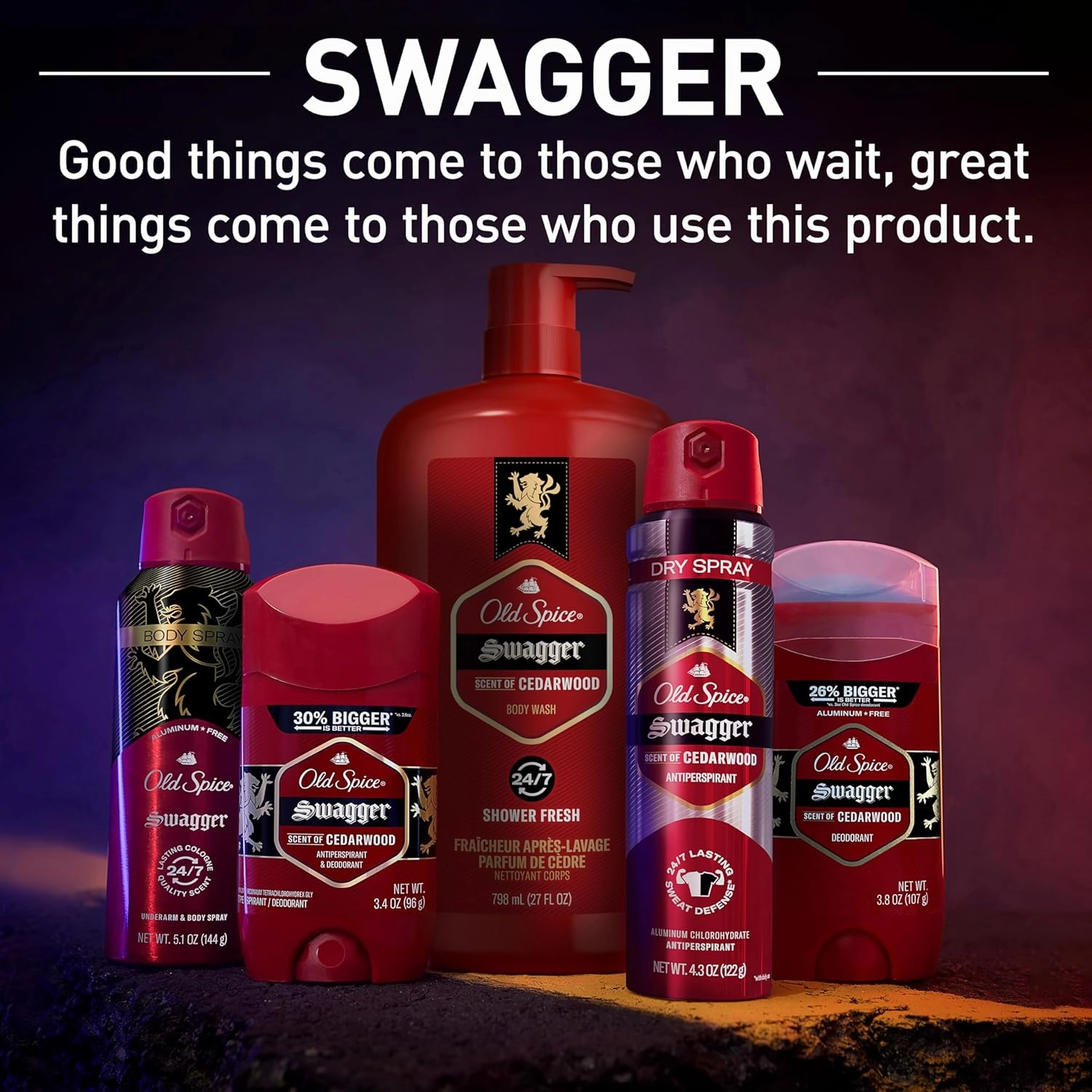 Old Spice Refreshing Body Wash for Men, 3X Defense, 24/7 Shower Fresh with Long Lasting Scent, Red Collection, Swagger with Cedarwood Scent, 24 oz (Pack of 4)