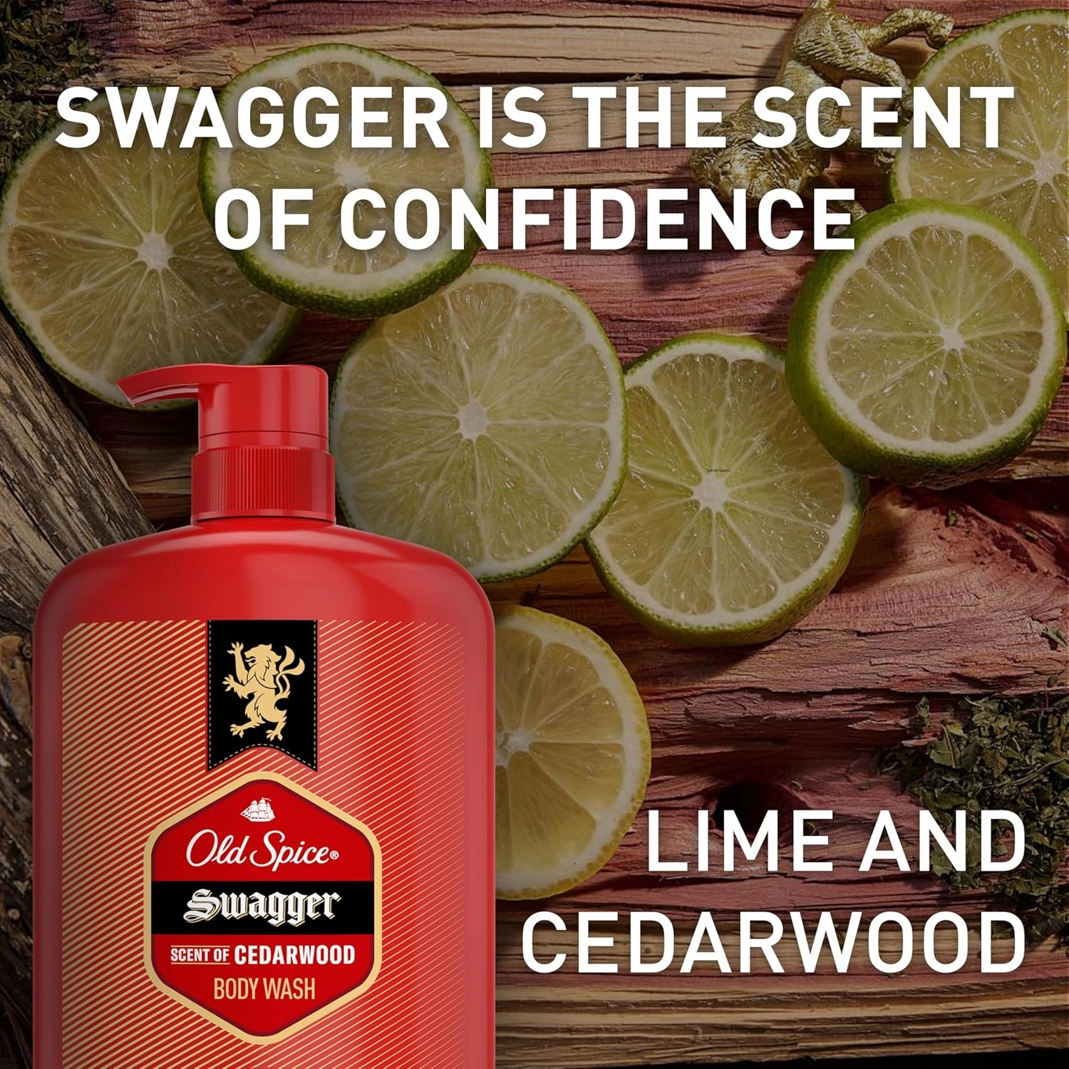 Old Spice Refreshing Body Wash for Men, 3X Defense, 24/7 Shower Fresh with Long Lasting Scent, Red Collection, Swagger with Cedarwood Scent, 33.4 oz (Pack of 4)