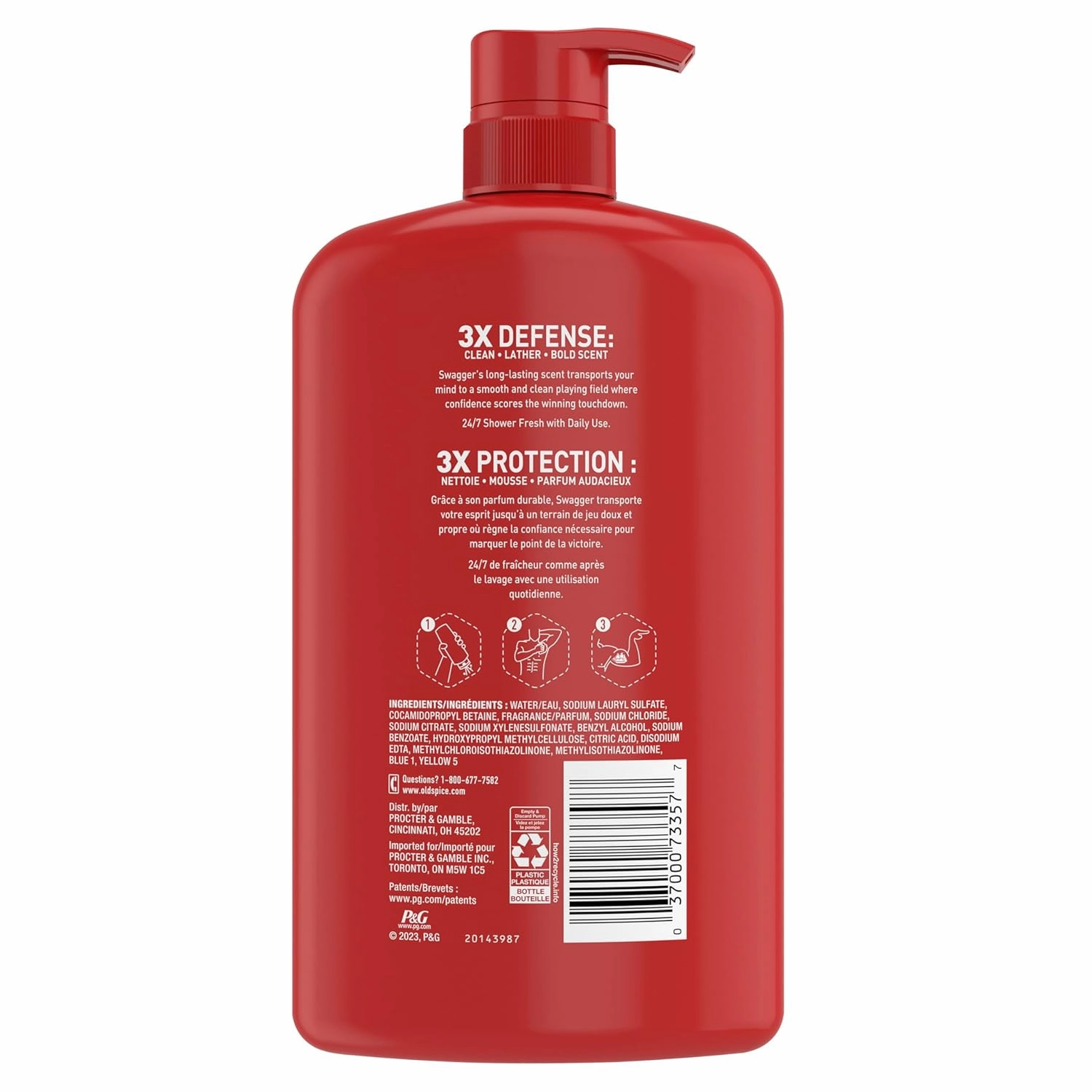 Old Spice Refreshing Body Wash for Men, 3X Defense, 24/7 Shower Fresh with Long Lasting Scent, Red Collection, Swagger with Cedarwood Scent, 33.4 oz (Pack of 4)