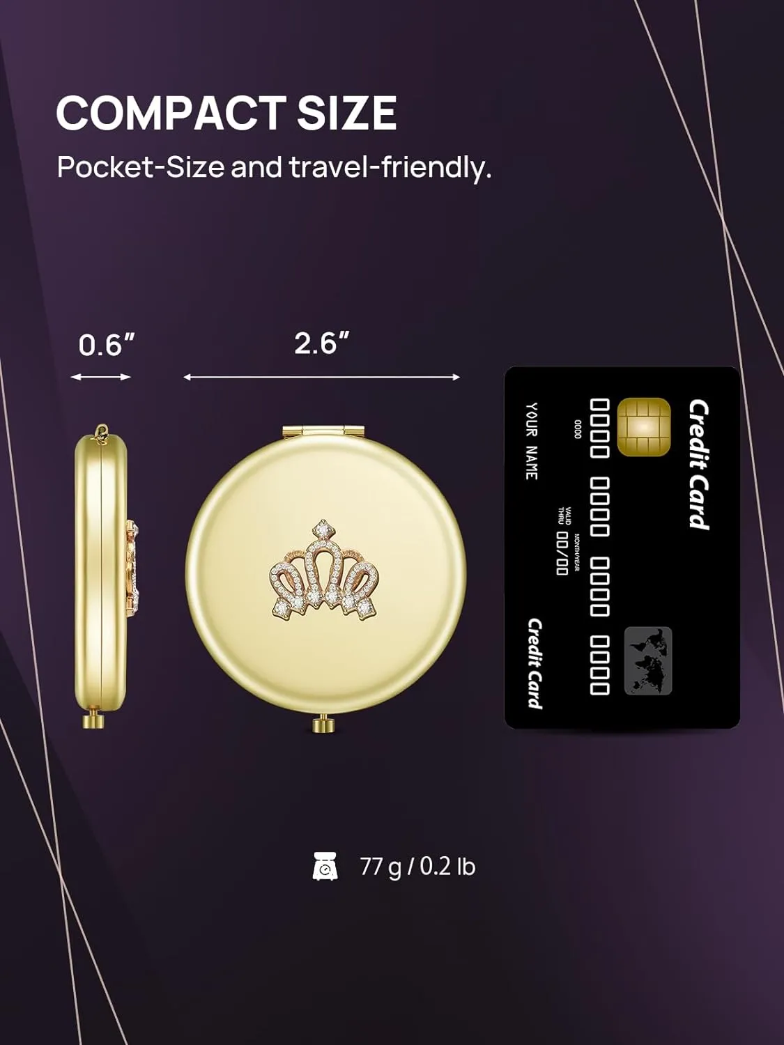 OMIRO 1X/10X Magnifying Compact Mirror, Small Crown Engraved Pocket Makeup Mirror Gift for Her Women Mom (Gold)