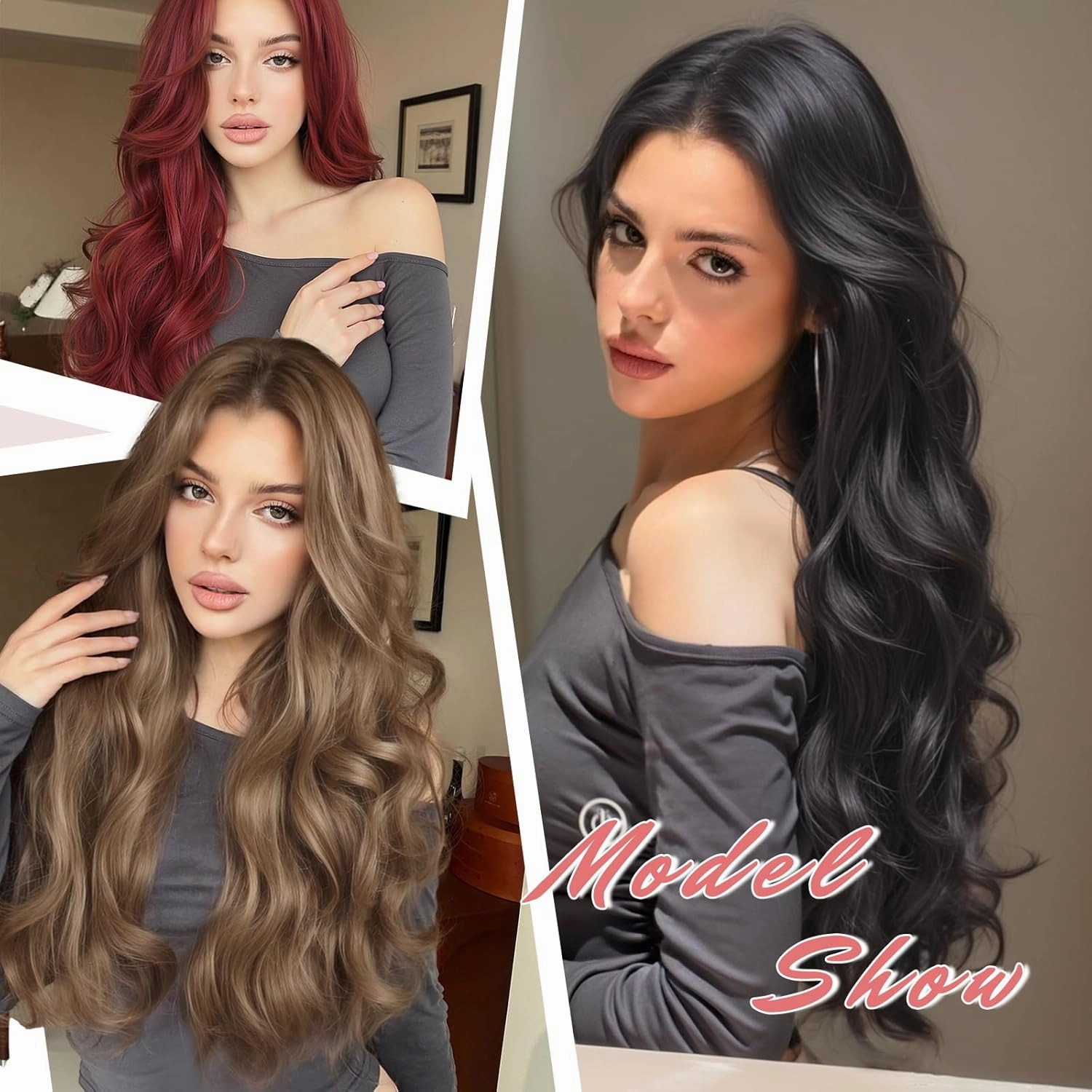 One Piece Clip in Hair Extensions XIXISNOW 24 Inch U-Shaped Long Natural Black Synthetic Soft Less Tangling Invisible Wavy Clips on Harpieces For Women