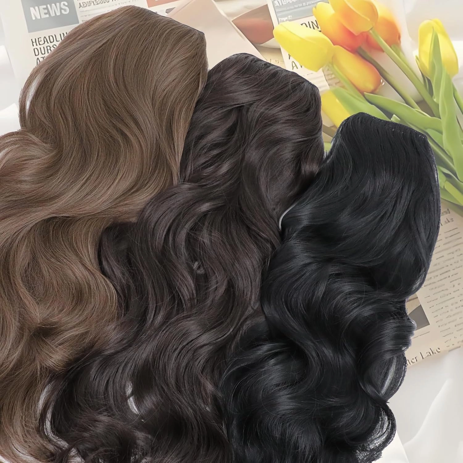 One Piece Clip in Hair Extensions XIXISNOW 24 Inch U-Shaped Long Natural Black Synthetic Soft Less Tangling Invisible Wavy Clips on Harpieces For Women