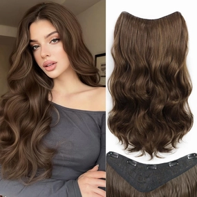 One Piece Clip in Hair Extensions XIXISNOW 24 Inch U-Shaped Wavy Brown For Women Clips on Hairpieces Synthetic Fiber Soft and Natural Hairpiece
