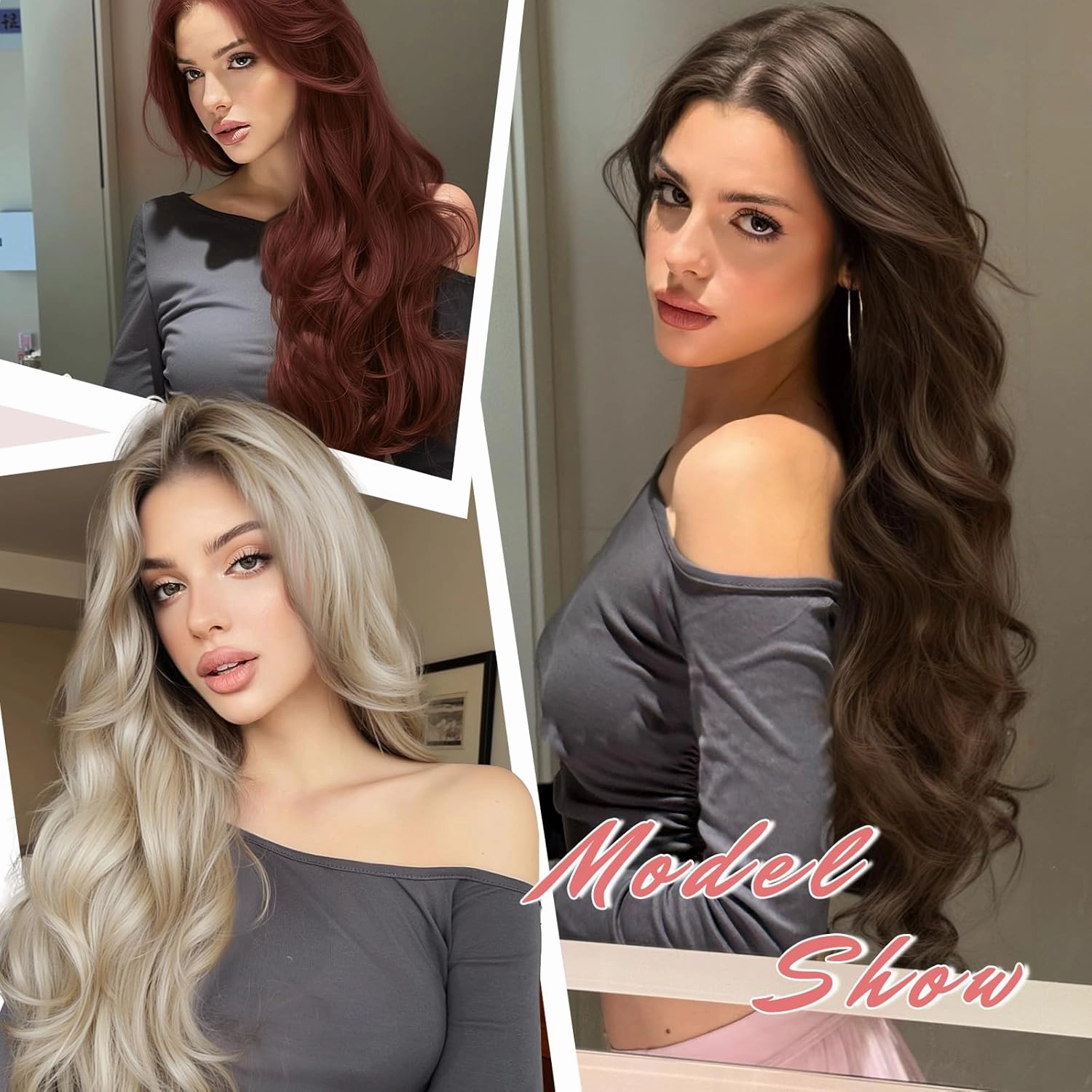 One Piece Clip in Hair Extensions XIXISNOW 24 Inch U-Shaped Wavy Brown For Women Clips on Hairpieces Synthetic Fiber Soft and Natural Hairpiece