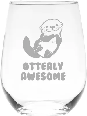 Otterly Awesome Stemless Wine Glass, 17 oz, Funny Cute Gifts for Otter Lovers