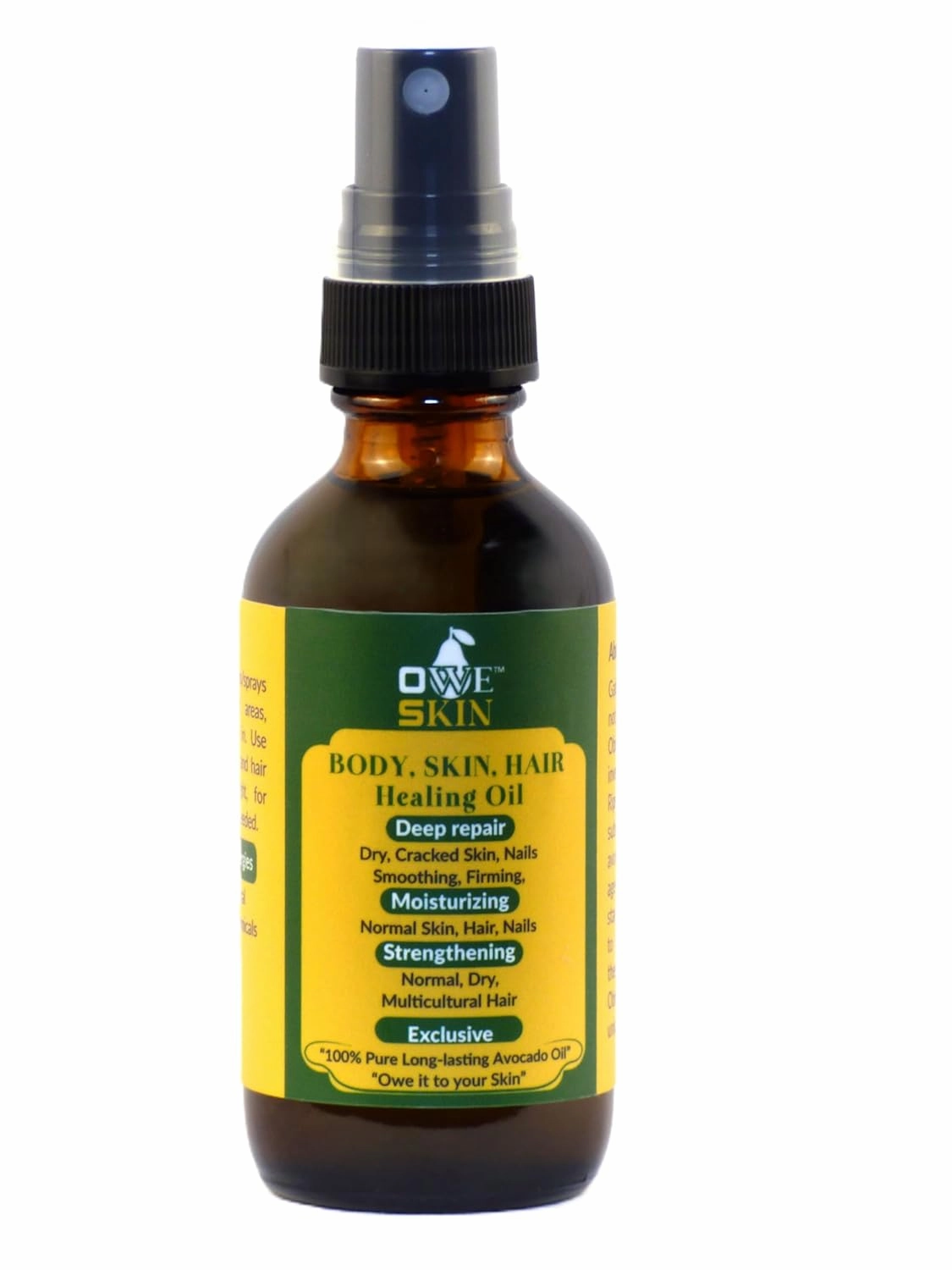 OWE SKIN Healing Oil, Rich in Healthy Red Pigments; 100% Pure Long-lasting Avocado Oil; Excellent on Any and Multicultural Skin, Hair & Scalp; Deep Skin Repair, Soothing, Firming, Glowing.