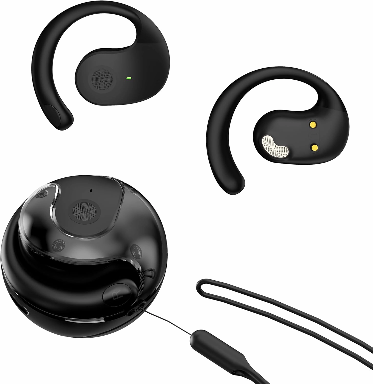 Ows Hanging Earphones 5.4 Bluetooth , Air Conduction Wireless Bluetooth Earphone, Bluetooth BT 5.4 Low Latency, Open Ear Headphones IPX5 Waterproof and Noise Reducing Touch Sports Earphones black