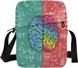 Oyihfvs Left and Right Brain Functions with Doodles Grey Red Colorful Messenger Bag, Men's Crossbody Bag, Women's Crossbody Bag, Crossbody Bag with Adjustable Strap for Storage Card Key Men Women