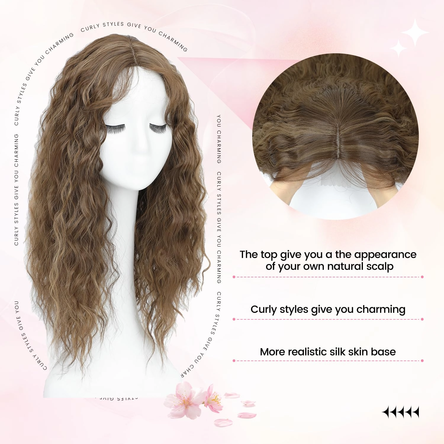 PANEWAY Curly Hair Topper Lightweight, Natural-Looking Hairpiece for Women, Easy Clip-In Hair Extensions for Instant Volume & Coverage