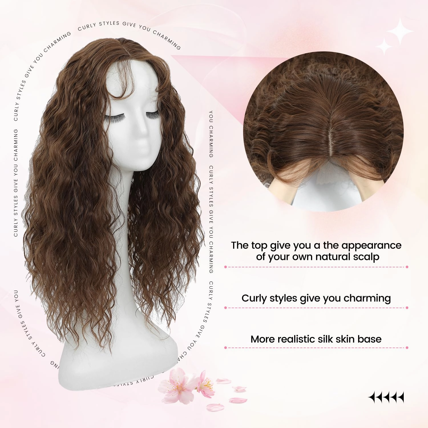 PANEWAY Hair Topper 20Inch Hair Toppers For Women with Thinning Hair Add Hair Volume Brown Synthetic 6.5’’x6.5’’ Ladies Wiglets Toppers Hair Pieces for Women