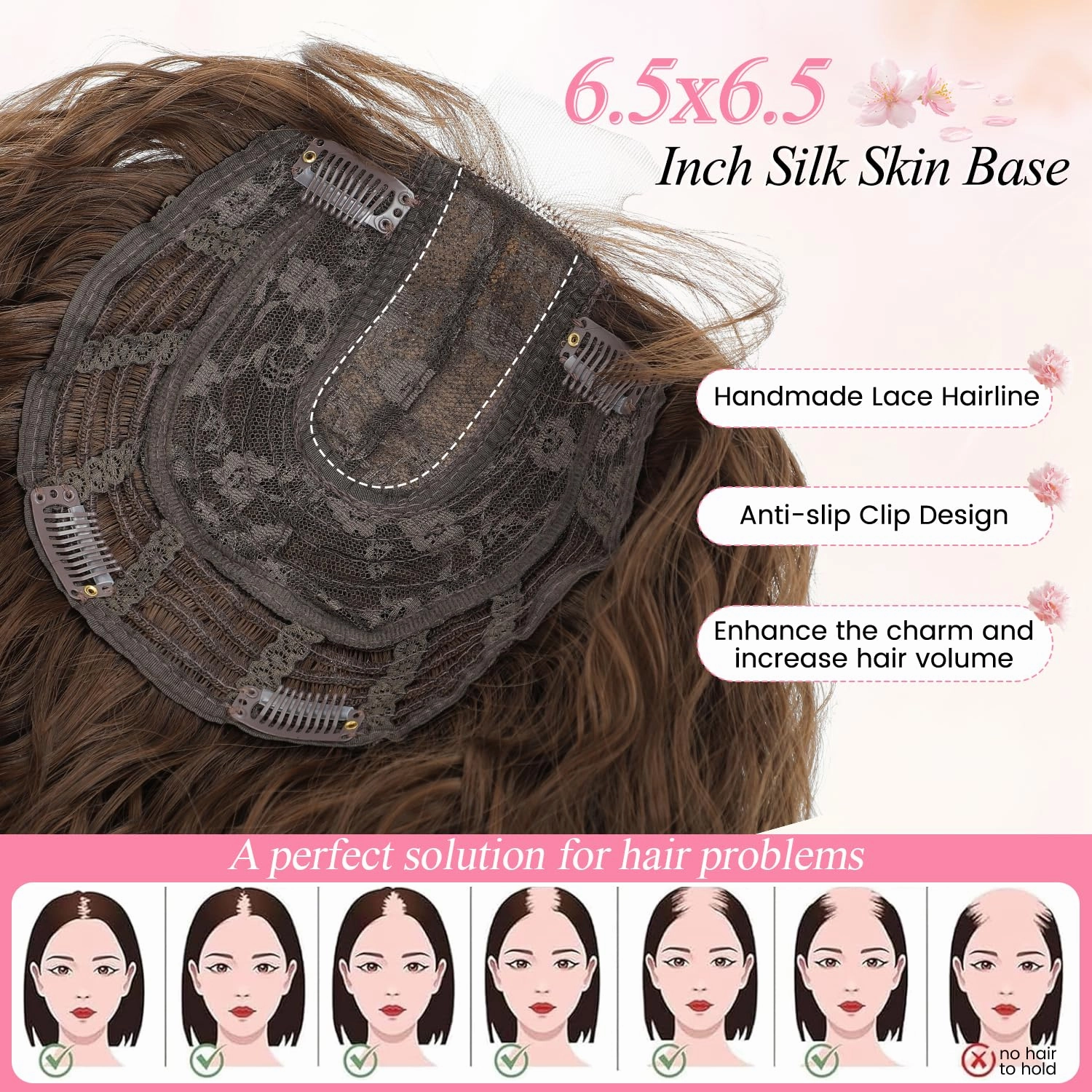 PANEWAY Hair Topper 20Inch Hair Toppers For Women with Thinning Hair Add Hair Volume Brown Synthetic 6.5’’x6.5’’ Ladies Wiglets Toppers Hair Pieces for Women