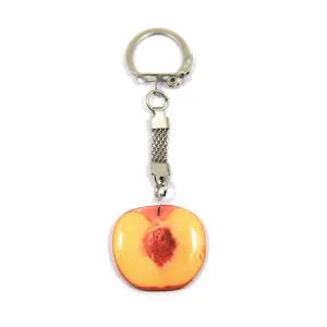 Peach Slice Keychain Handmade Red Fruit Keychain Handbag Charm Keyring Vegeterian Gift Idea Polymer Clay Key Chain Fruits Slice Bright Jewelry Gift for Girl